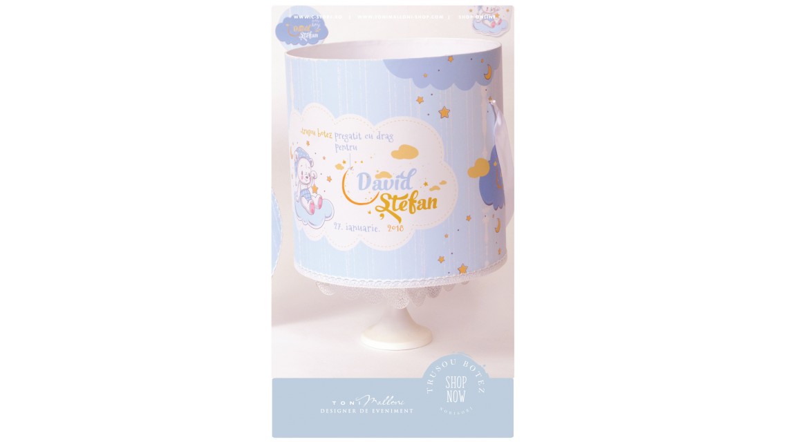 Trusou botez personalizat cu norisori pufosi si ursuleti, Dream big little boy  3